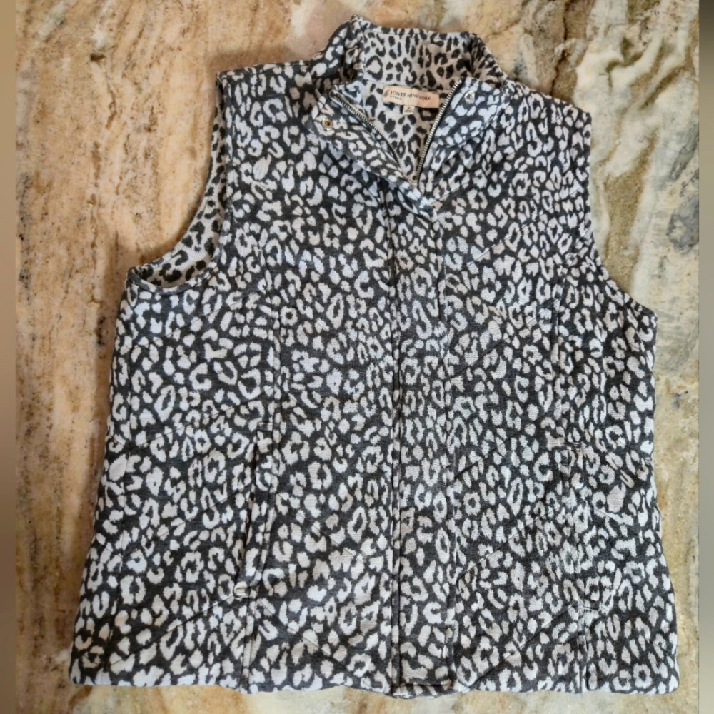 XLJones New York Sport Leopard Print Sleeveless Vest Gray/wht Sz XL - Picture 2 of 8